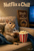 Nutflix and Chill squirrel relaxing with popcorn and soda cozy metal print artwork