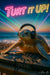 Turtle DJ mixing music at neon beach party metal wall art