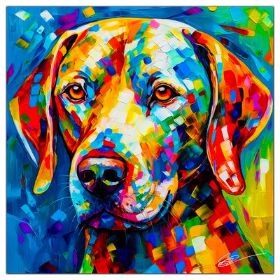 Colorful Weimaraner portrait palette knife style dog art for modern decor