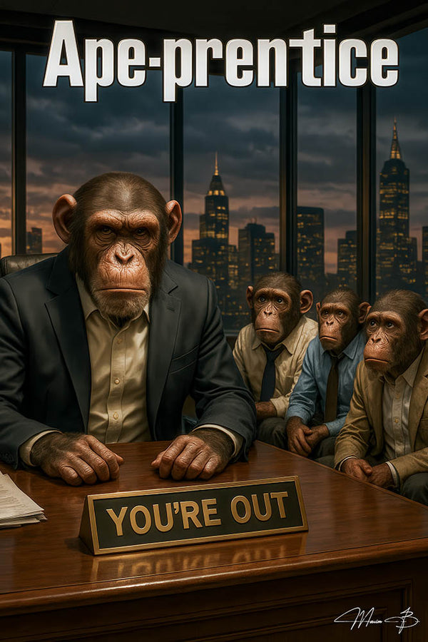 Ape-prentice humorous ape business boardroom youre fired metal print