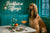 Afghan Hound by neon sign with teal macarons on two-tier stand, cocktail glass on marble table – Barkfast at Tiffany’s metal print
