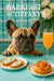 Fawn French bulldog peeking over a teal table with ricotta toast brioche bun mimosa gift boxes and flowers metal print