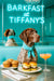 German Shorthaired Pointer wearing a teal scarf seated at a mirrored table with crab cake sliders muffins and a coral cocktail metal print