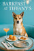 Norwegian Lundehund posed behind a Tiffany blue table with brioche salmon sliders fig tartlets silver utensils and a pink cocktail under a crystal chandelier