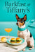 Rat Terrier wearing a turquoise scarf seated at a marble café table with two mini arugula sliders a brioche bun top a peach cocktail and a fork by a turquoise banquette