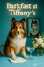 Shetland Sheepdog perched at a turquoise table beside a peach cocktail in a coupe glass and a white flower in a glass vase under neon lighting