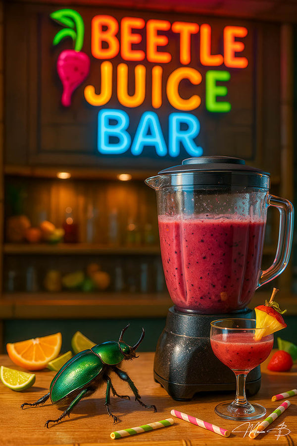 Beetle Juice Bar humorous beetle smoothie bartender vibrant metal print