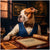 Bull-ish Bets metal print featuring an elegantly dressed Pitbull dog at a vintage betting table with poker chips and antique ledgers