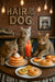 Three cats at a bar with pancakes, bagels and a Bloody Mary under “Hair Of The Dog” sign