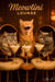 Three cats in barrel seats drinking fish-garnished cocktails under vintage pendant lights on a Metal Print