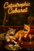 Two sophisticated cats in bow ties causing humorous chaos by knocking over cocktails at Catastrophic Cabaret
