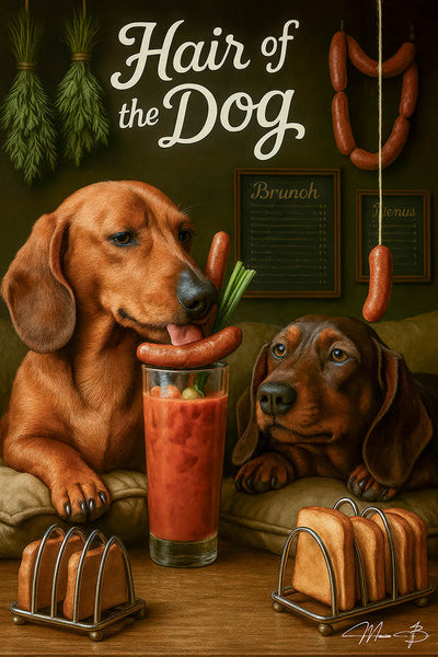 Dachshund Bloody Mary Hair of the Dog metal print man cave bar art