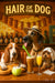 Basset hound, Great Dane and terrier drinking cocktails under a “Hair Of The Dog” sign in a retro diner bar on Metal Print