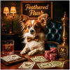 Feathered Flush metal print featuring a Papillon dog elegantly seated at a vintage poker table with cocktail and poker chips