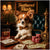 Feathered Flush metal print featuring a Papillon dog elegantly seated at a vintage poker table with cocktail and poker chips