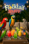 Parrots at a tropical cocktail party with vibrant colorful drinks artwork