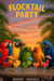 Colorful parrots enjoying tropical cocktails at sunset artwork