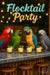 Colorful parrots drinking tropical cocktails at a tiki bar artwork