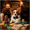 Fluttering Fortune Finders Papillon dog metal print in a refined casino and bar setting