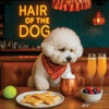 Hair of the Dog Bichon Frise 002 Ruff & Ready Funny Canine Art neon lights, bacon-woven flair, and egg murals