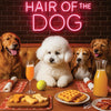 Hair of the Dog Bichon Frise 006 Ruff & Ready Funny Canine Art neon lights, bacon-woven flair, and egg murals