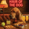 Hair of the Dog Bloodhound 007 Ruff & Ready Funny Canine Art neon lights, bacon-woven flair, and egg murals