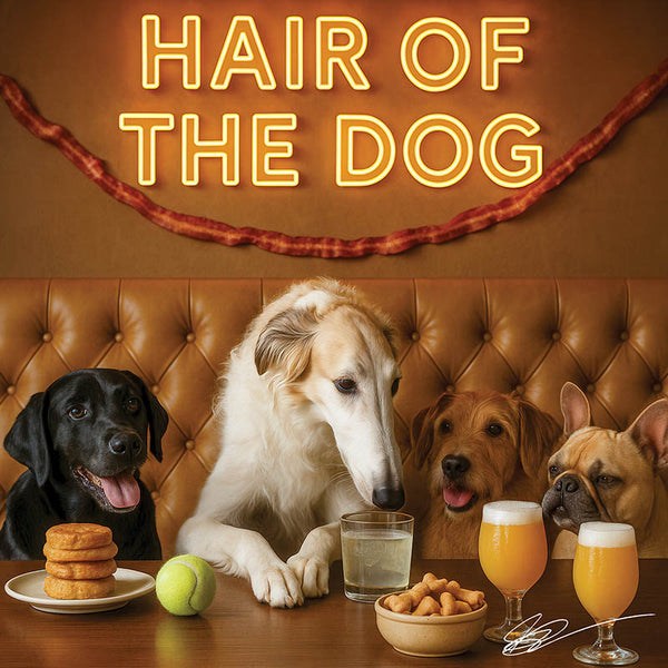 Hair of the Dog Borzoi 005 Ruff & Ready Funny Canine Art neon lights, bacon-woven flair, and egg murals