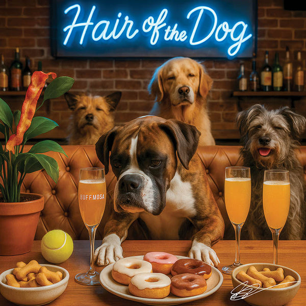 Hair of the Dog Boxer 016 Ruff & Ready Funny Canine Art neon lights, bacon-woven flair, and egg murals