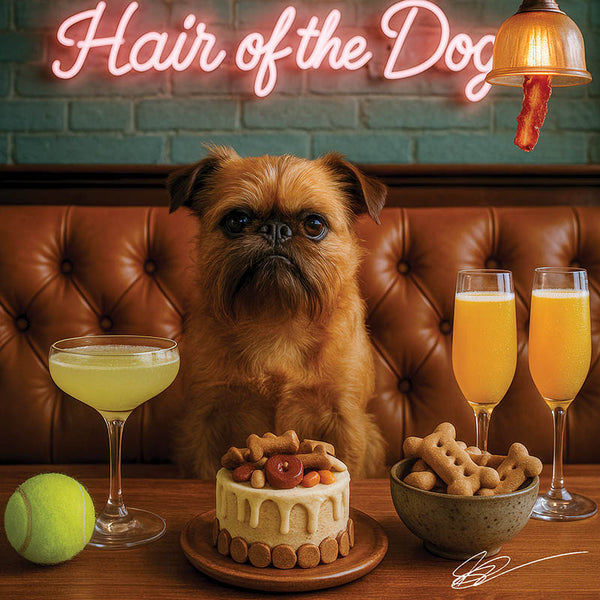 Hair of the Dog Brussels Griffon 003 Ruff & Ready Funny Canine Art neon lights, bacon-woven flair, and egg murals