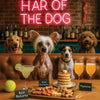 Hair of the Dog Chinese Crested 001 Ruff & Ready Funny Canine Art neon lights, bacon-woven flair, and egg murals