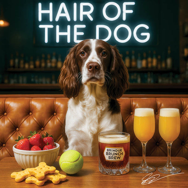 Hair of the Dog English Springer Spaniel 010 Ruff & Ready Funny Canine Art neon lights, bacon-woven flair, and egg murals