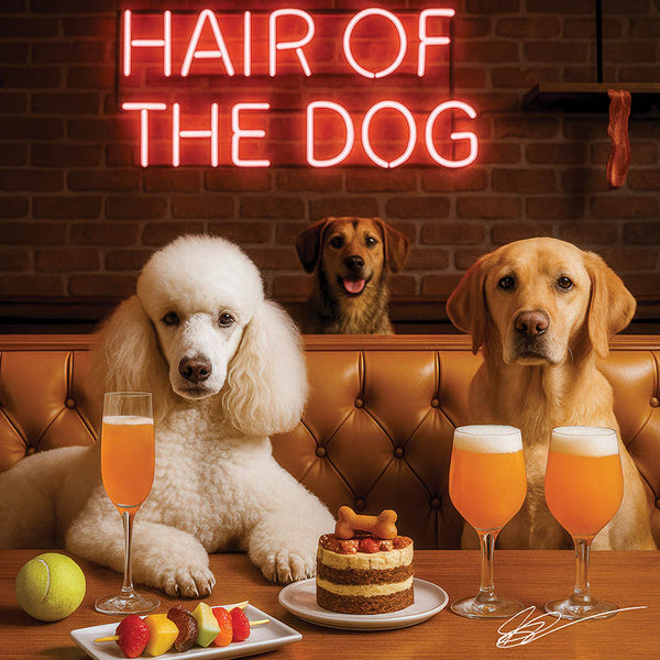 Hair of the Dog French Poodle 015 Ruff & Ready Funny Canine Art neon lights, bacon-woven flair, and egg murals