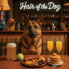Hair of the Dog German Shepherd 001 Ruff & Ready Funny Canine Art neon lights, bacon-woven flair, and egg murals