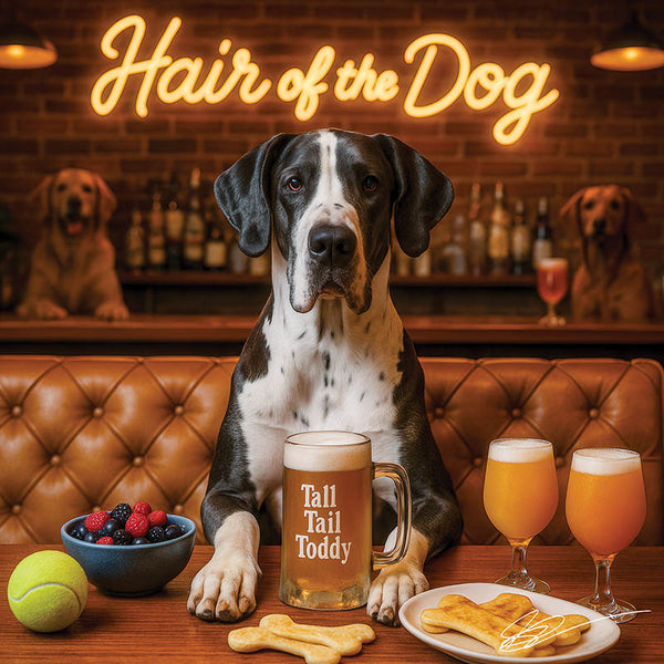 Hair of the Dog Great Dane 019 Ruff & Ready Funny Canine Art neon lights, bacon-woven flair, and egg murals
