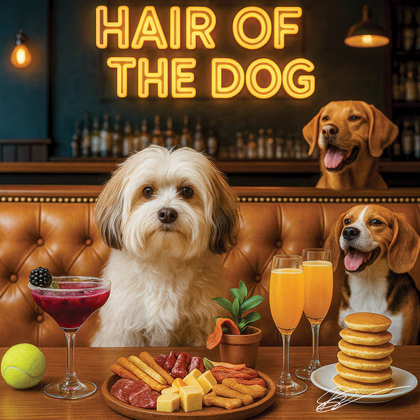 Hair of the Dog Havanese 005 Ruff & Ready Funny Canine Art neon lights, bacon-woven flair, and egg murals
