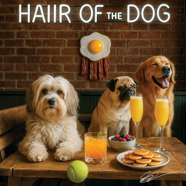 Hair of the Dog Havanese 017 Ruff & Ready Funny Canine Art neon lights, bacon-woven flair, and egg murals