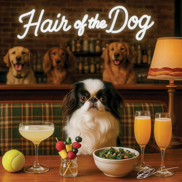 Hair of the Dog Japanese Chin 005 Ruff & Ready Funny Canine Art neon lights, bacon-woven flair, and egg murals