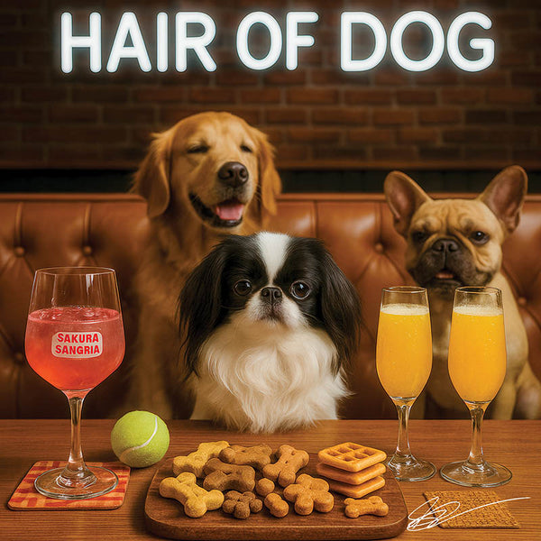 Hair of the Dog Japanese Chin 014 Ruff & Ready Funny Canine Art neon lights, bacon-woven flair, and egg murals