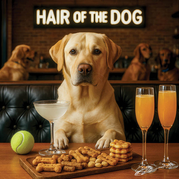 Hair of the Dog Labrador Retriever 012 Ruff & Ready Funny Canine Art neon lights, bacon-woven flair, and egg murals