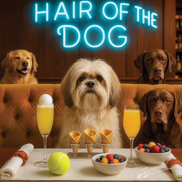 Hair of the Dog Lhasa Apso 005 Ruff & Ready Funny Canine Art neon lights, bacon-woven flair, and egg murals