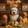 Hair of the Dog Old English Sheepdog 002 Ruff & Ready Funny Canine Art neon lights, bacon-woven flair, and egg murals