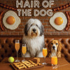 Hair of the Dog Old English Sheepdog 008 Ruff & Ready Funny Canine Art neon lights, bacon-woven flair, and egg murals