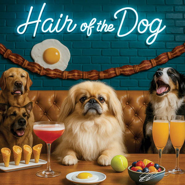 Hair of the Dog Pekingese 002 Ruff & Ready Funny Canine Art neon lights, bacon-woven flair, and egg murals