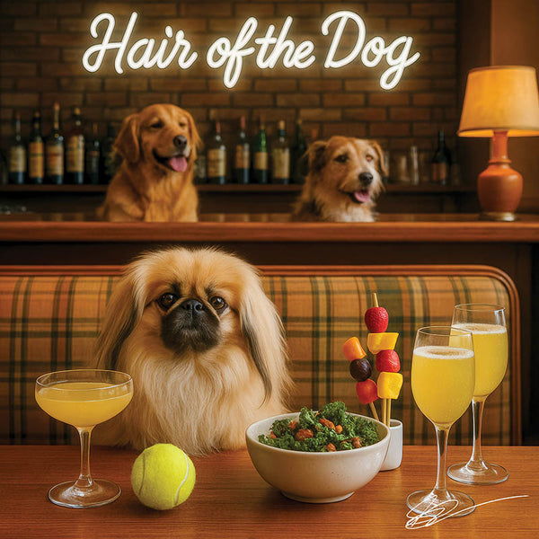 Hair of the Dog Pekingese 009 Ruff & Ready Funny Canine Art neon lights, bacon-woven flair, and egg murals