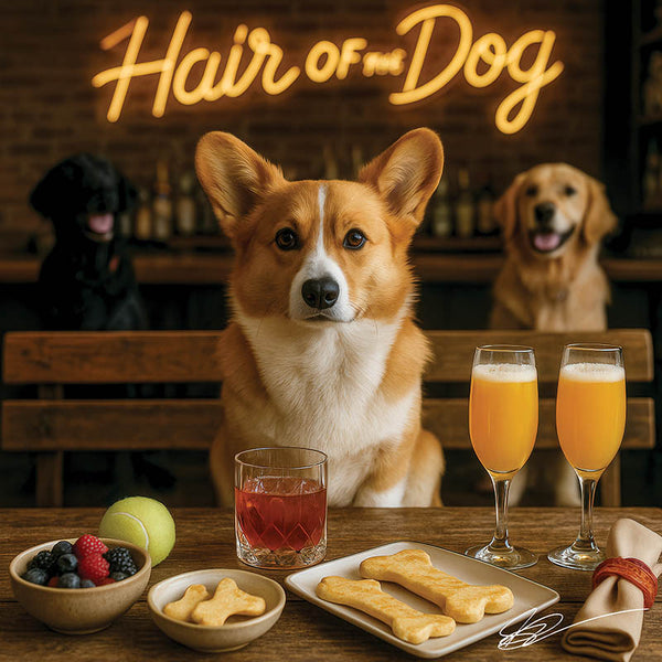 Hair of the Dog Pembroke Welsh Corgi 017 Ruff & Ready Funny Canine Art neon lights, bacon-woven flair, and egg murals