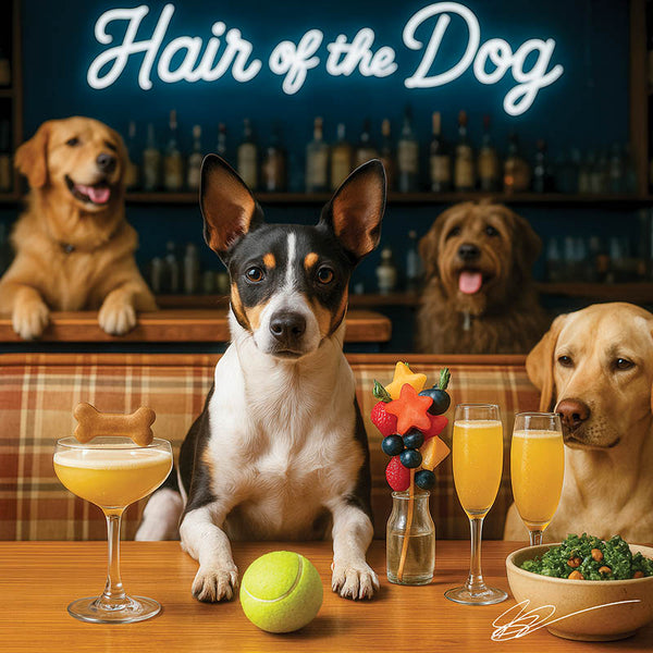 Hair of the Dog Rat Terrier 004 Ruff & Ready Funny Canine Art neon lights, bacon-woven flair, and egg murals