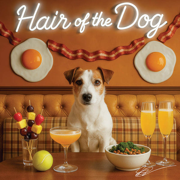 Hair of the Dog Russell Terrier 011 Ruff & Ready Funny Canine Art neon lights, bacon-woven flair, and egg murals