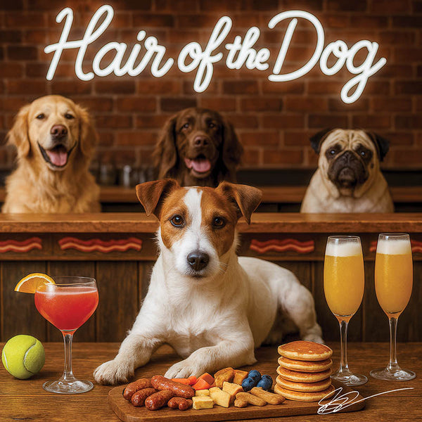 Hair of the Dog Russell Terrier 012 Ruff & Ready Funny Canine Art neon lights, bacon-woven flair, and egg murals