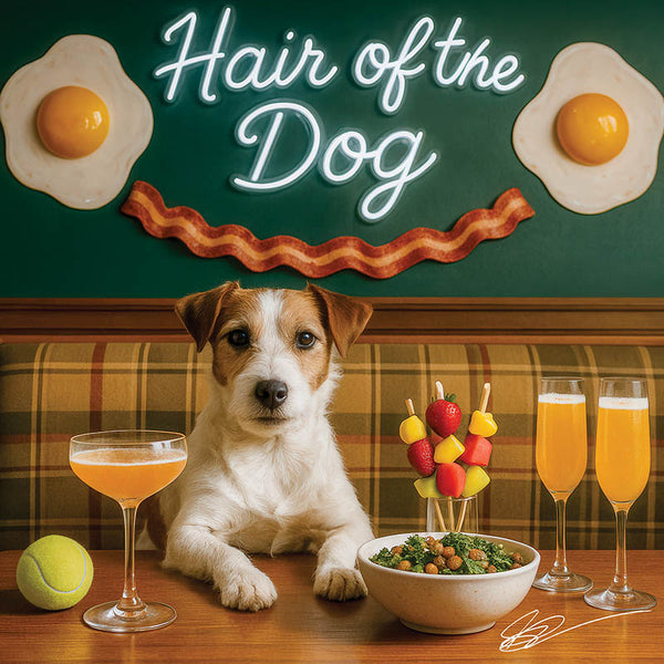 Hair of the Dog Russell Terrier 013 Ruff & Ready Funny Canine Art neon lights, bacon-woven flair, and egg murals