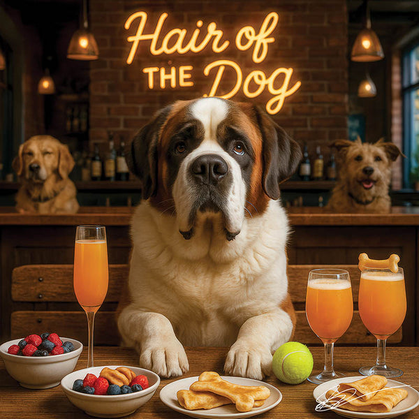 Hair of the Dog Saint Bernard 009 Ruff & Ready Funny Canine Art neon lights, bacon-woven flair, and egg murals